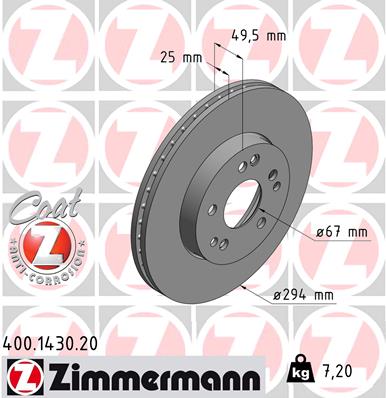 ZIMMERMANN 400.1430.20 ДИСК ТОРМОЗНОЙ