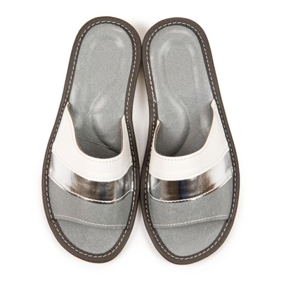 Pantofle damskie kapcie w paski szare srebrne białe r.41