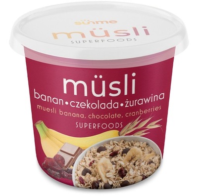 MUSLI Płatki Owsiane Banan Czekolada Żurawina 65g KUBEK