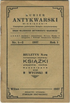 KURIER ANTYKWARSKI 1937 Wilno antykwariat