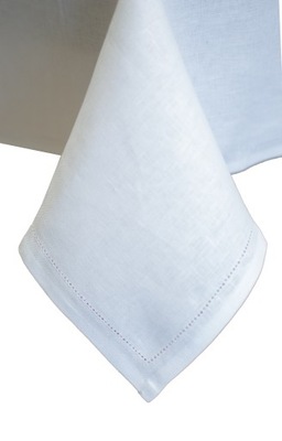 Lniany biały obrus z lnu z haftem mereżką 120X120