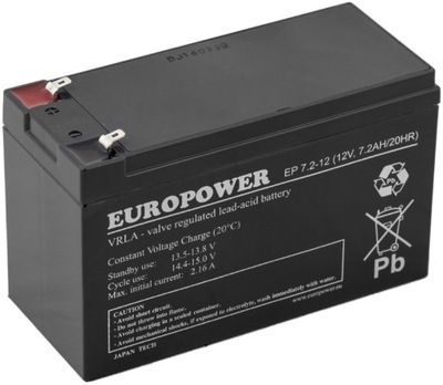 AKUMULATOR BATERIA AGM VRLA EUROPOWER EP 12V 7,2Ah 7Ah 7.2-12 7,2-12 EP7,2