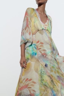 ZARA Limited Edition kolorowa zwiewna sukienka M-L