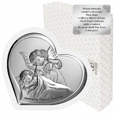 Obrazek srebrny Anioł z latarenką pamiątka chrztu