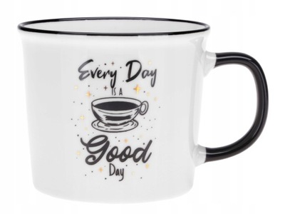 Kubek porcelanowy 320ml biało czarny Every day is a good day