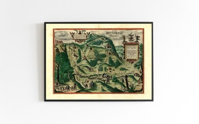 Stara mapa Kalwaria Zebrzydowska XVII w. 70x50cm