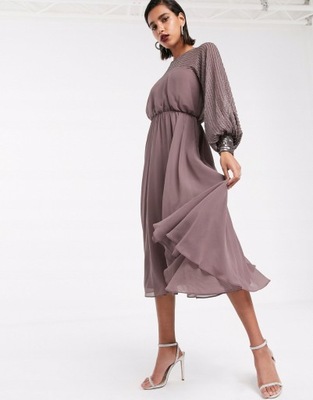 ASO DESIGN 36 S SUKIENKA ZDOBIONA MIDI MAUVE J20163