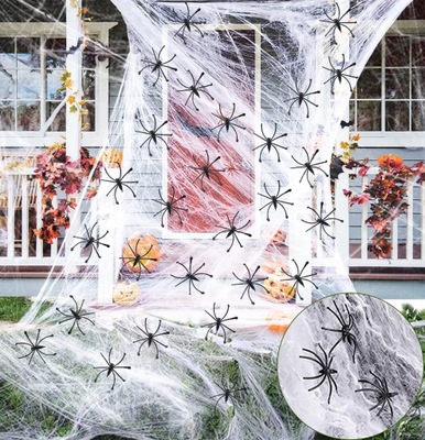 Pajęczyna na Halloween sztuczna 100g 20 pająki