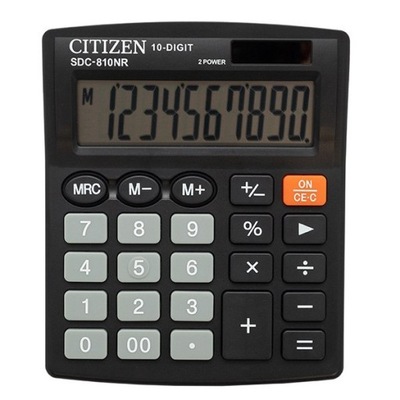 Citizen Kalkulator SDC810NR, czarna, biurkowy, 10 miejsc, podwójne zasilani