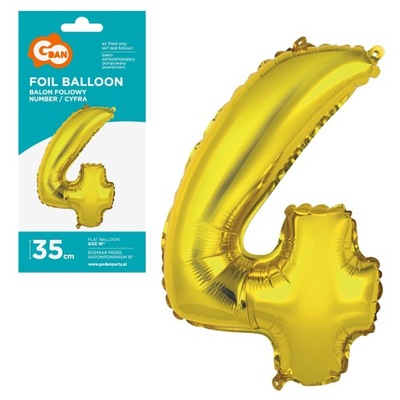 BALON FOLIOWY CYFRA 4 ZŁOTA 35cm GODAN