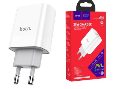 HOCO MOCNA ŁADOWARKA SIECIOWA 2-PORTY USB-C 20W 3A