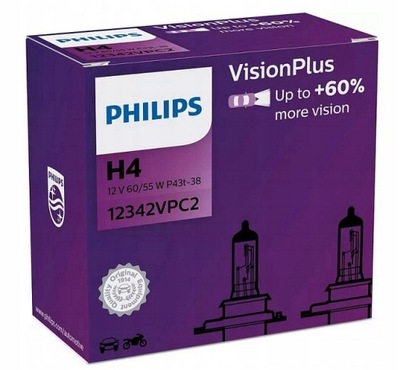 ŻARÓWKI PHILIPS H4 VISION PLUS +60% 12342VPC2 2SZT