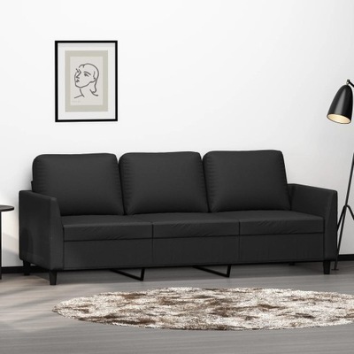 VidaXL 3-osobowa sofa, czarna, 180 cm, obita sztuczną skórą