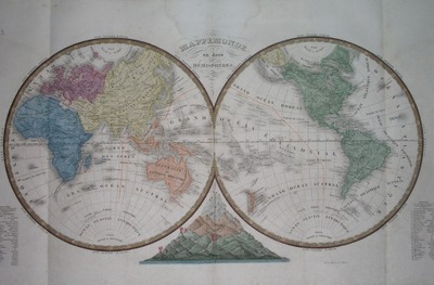1838 oryginał MAPA WARSZAWA POLSKA EUROPA ŚWIAT góry hemisfery