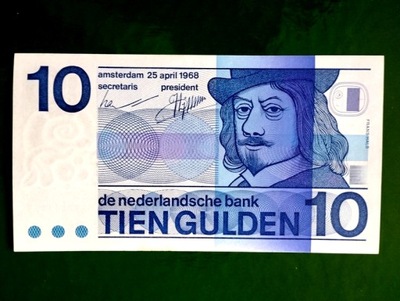 HOLANDIA - 10 guldenów 1968, P-91, st. -1/+2, super banknot, piękny !!!