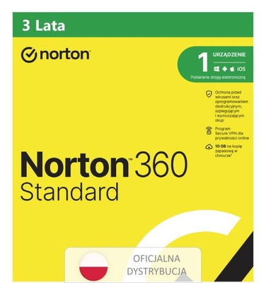 NORTON 360 Standard 1 stanowisko / 3 lata *nie wymaga karty*