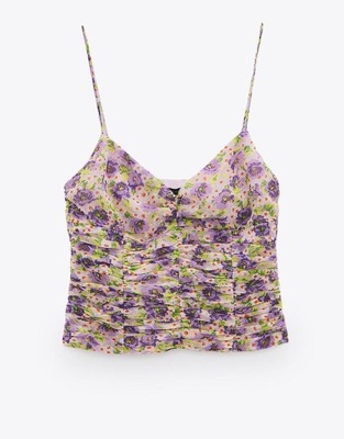 ZARA TOP PRINT KWIATY MARSZCZENIA M4N XXJ__M