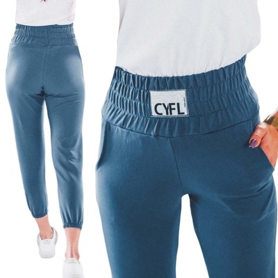 Spodnie damskie dresowe niebieskie joggery S/M
