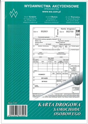 KARTA DROGOWA SM-101 SAMOCHÓD OSOBOWY NUMEROWANA