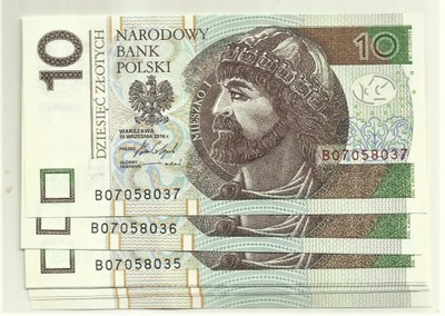 10 złotych 2016 seria BO stan UNC