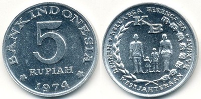 Indonezja 5 Rupiah - 1974r ... Monety