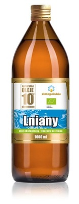 Olej lniany tłoczony na zimno bio 1000 ml złoto po