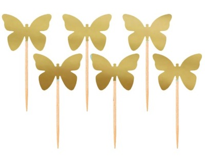 Pikery motyle motylki złote 6 sztuk urodziny