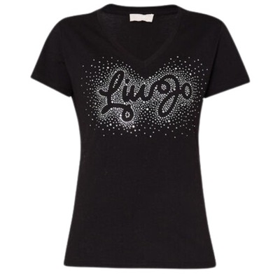 LIU JO-T-shirt lettering with gemstones czarny r M