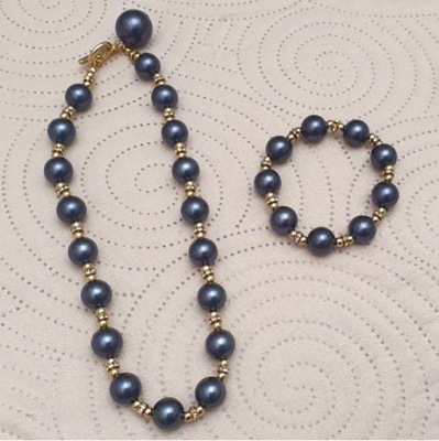 KOMPLET PEREŁ PERŁOWY PEREŁKI PERŁAMI PERŁA NASZYJNIK BRANSOLETKA KOLCZYKI