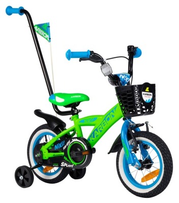 Rowerek Dziecięcy 12 Cali NIKI Zielony Rower Karbon z Prowadnikiem