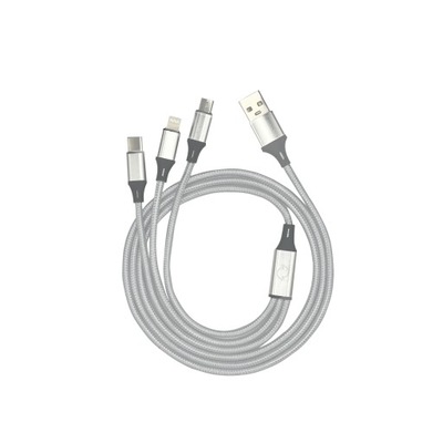 Kabel USB typ A-B C Lightning * 1,5m * biały * Nylon *