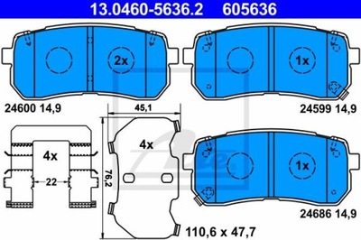 ATE 13.0460-5636.2 TRINKELĖS STABDŽIŲ GAL. HYUNDAI H-1 IX55 2008- 