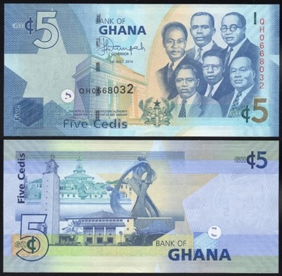 $ Ghana 5 CEDIS P-38e UNC 2014