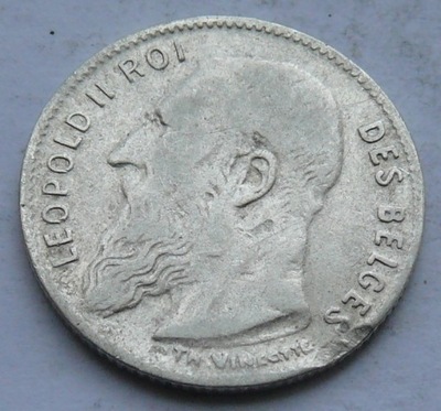 BELGIA - 50 centymów 1909 r Leopold II - napis po francusku DES - srebro Ag