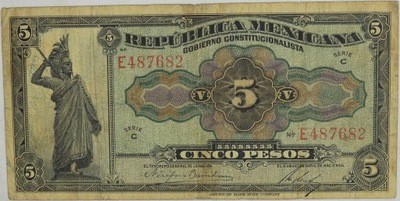 1.a.aj.Meksyk, 5 Pesos 1915, P.S685.a, St.3/3+