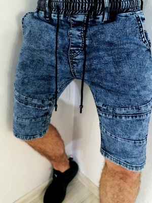 Krótkie spodenki jeansowe męskie przeszycia R 33