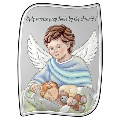 Obraz anioła stróża srebrny 9.6x13 cm