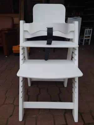 Drewniane krzesełko do karmienia dziecka białe regulowane