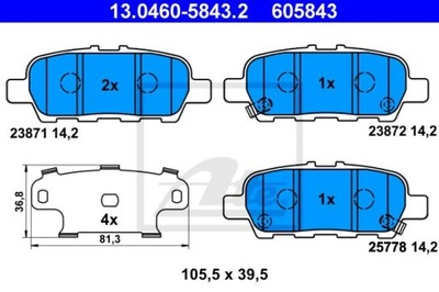 ATE 13.0460-5843.2 ZAPATAS DE FRENADO PARTE TRASERA CUBE JUKE MURANO X-TRAIL QASHQAI  