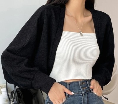 ZIMOWY SWETER DAMSKI CZARNY NARZUTKA DŁUGI RĘKAW L 1VŹA