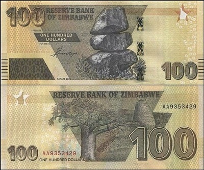 ZIMBABWE, 100 DOLLARS 2020 Pick W106