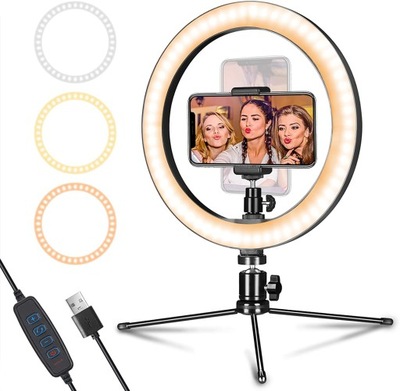 LAMPA PIERŚCIENIOWA LED MAKIJAŻ RING USB 10''