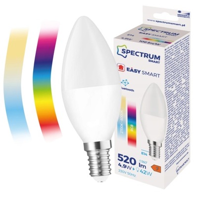 Inteligentna Żarówka Bluetooth Mesh LED ŚWIECOWA 4,9W E14 RGBW 520lm Smart