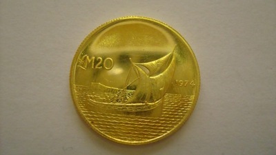 Malta 20 lir 1974 Łódź z Gozo