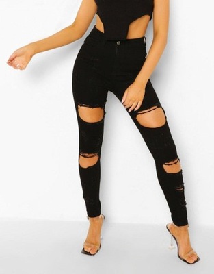 BOOHOO SPODNIE JEANS RIPPED 9PD XXJ__L