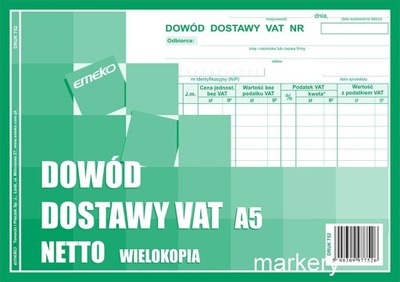 Druk Dowód Dostawy VAT DDV A5
