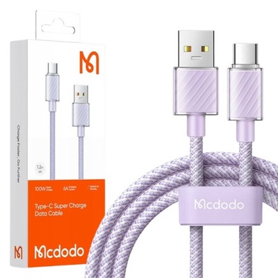 Kabel przewód mocny szybki Mcdodo USB do USB-C Type-C 100W QC VOOC 2m oplot