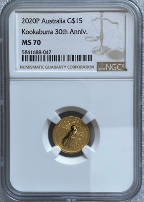 2020 Australia $15 KOOKABURRA 1/10oz - NGC MS 70