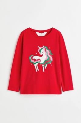 NOWA H&M bluzeczka JEDNOROŻEC czerwony 122/128
