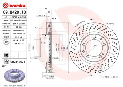 ДИСКИ ТОРМОЗНЫЕ ТОРМОЗНЫЕ ПЕРЕД BREMBO 09.8420.11 09842011